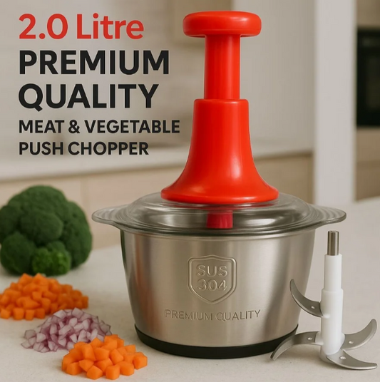 2L Manual Food Chopper | Stainless Steel Bowl & 4 Blades